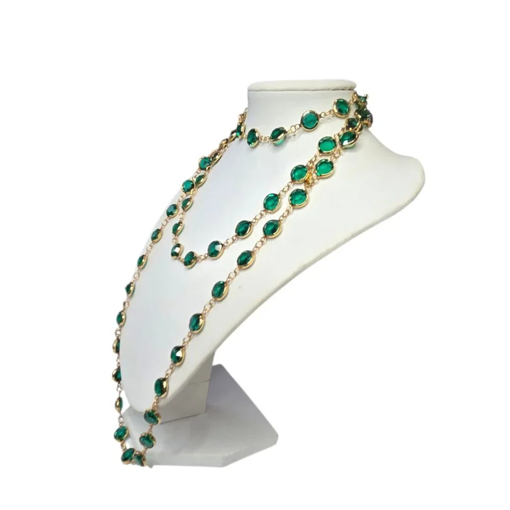 SWAROVSKI Vintage Emerald Beveled Crystal Chicklet Long Necklace & Bracelet Set